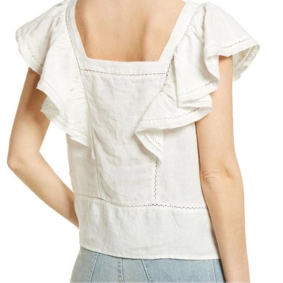 NWT Faherty "Mariposa" white linen frill short sleeve - size M - Picture 5 of 8